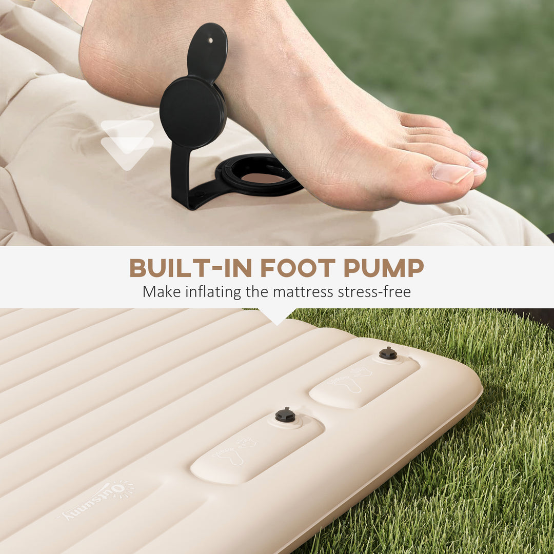 Double Inflatable Mattress, with Built-In Pump - White