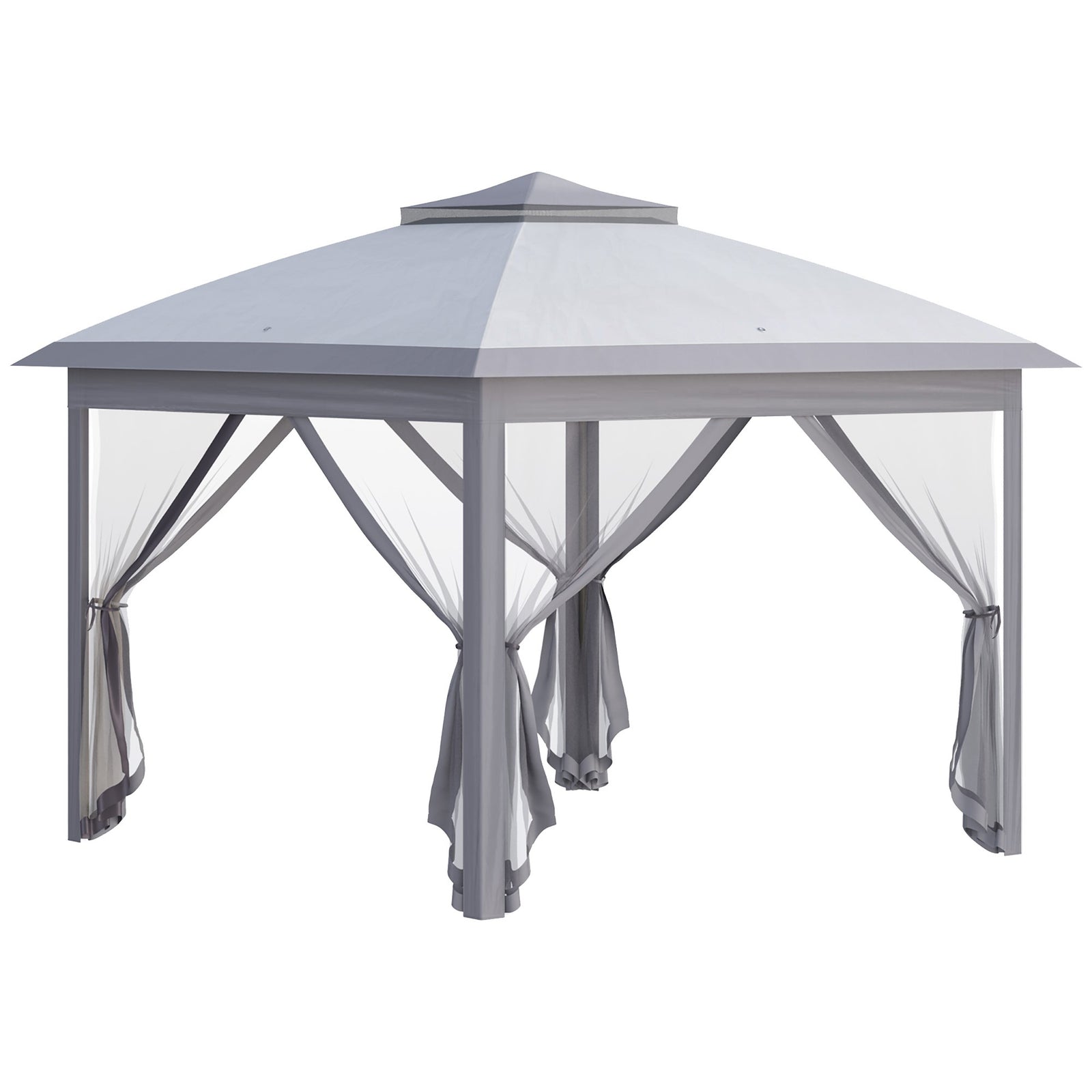 3.3 x 3.3m Pop Up Gazebo, Double Roof Foldable Canopy Tent with Zipped Mesh Sidewalls, Height Adjustable and Carrying Bag, Event Tent for Patio Garden, Grey