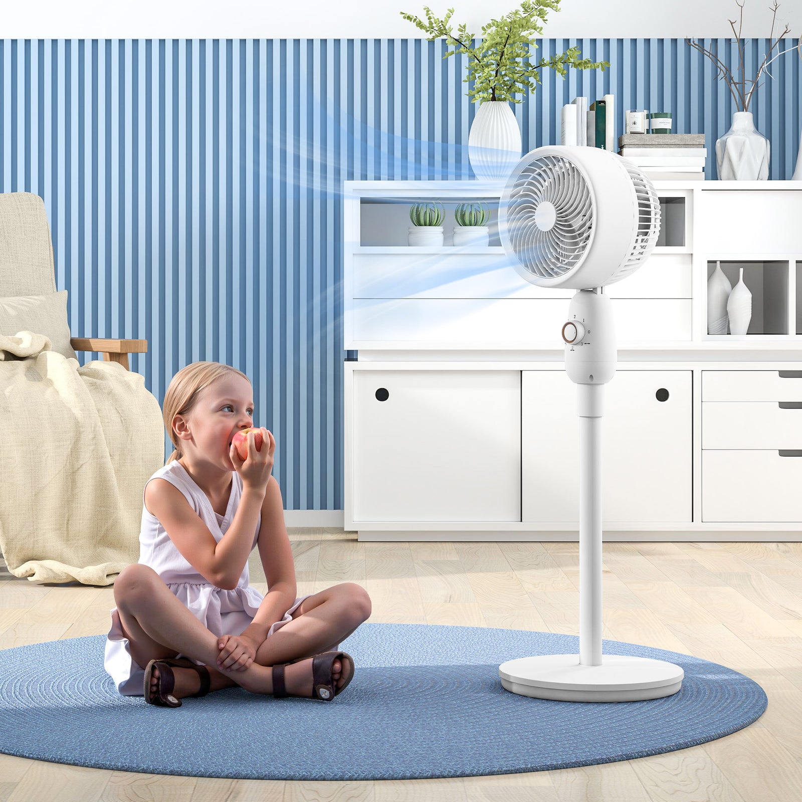 Pedestal Fan, Powerful Air Circulator, 12 Inch Floor Standing Fan with 3 Speed Settings, Oscillating Function for Bedroom, Home and Office, White