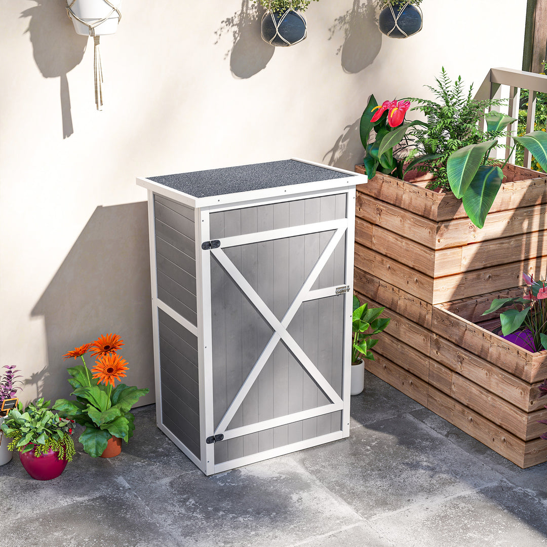 MCL Wooden Small Shed, Garden Storage Shed with Shelves and Bolt Latch, 75L x 56W x115H cm, Grey