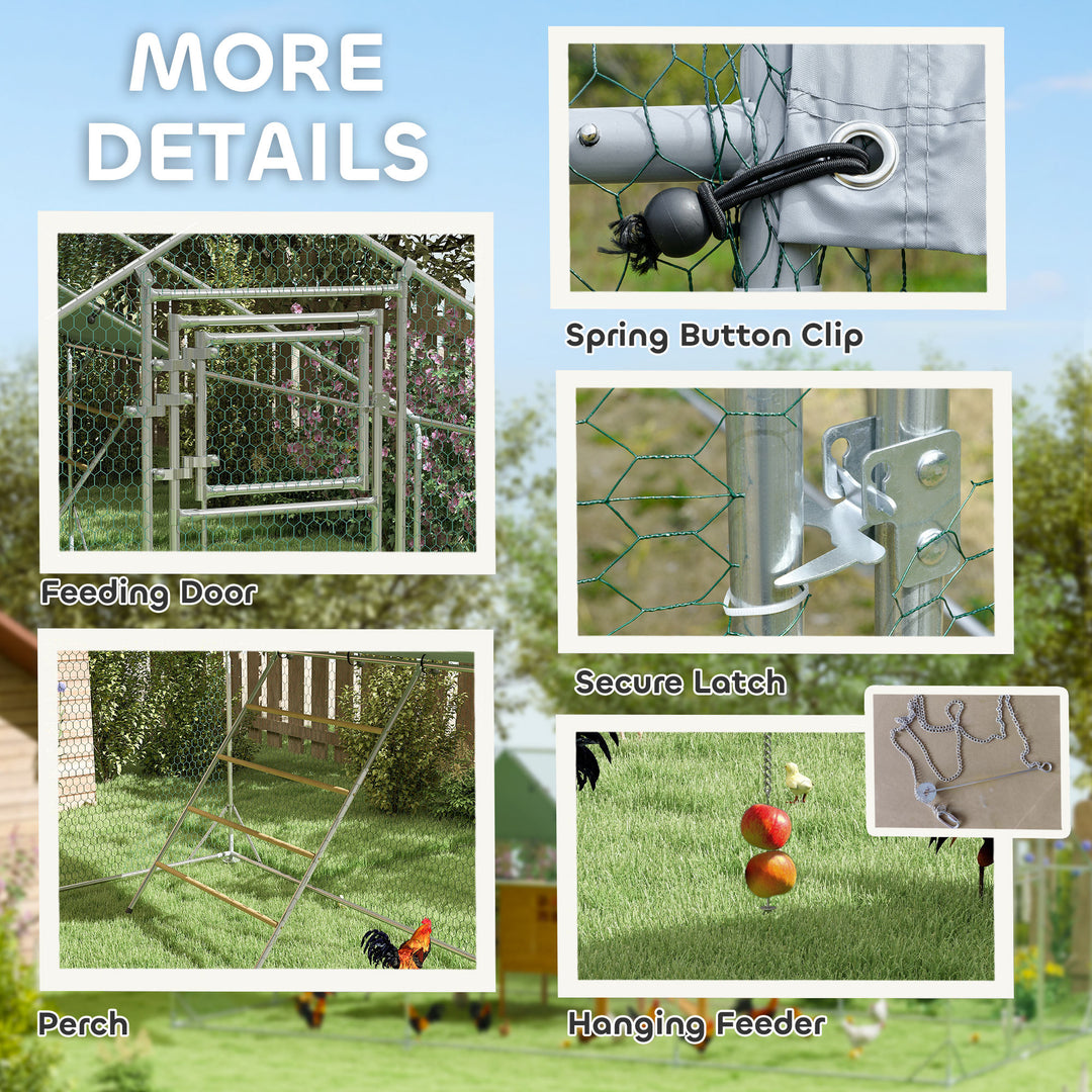 Walk-in Chicken Run w/ Cover, Feeding Door, Hanging Feeder, Perch, for 12-18 Poultry