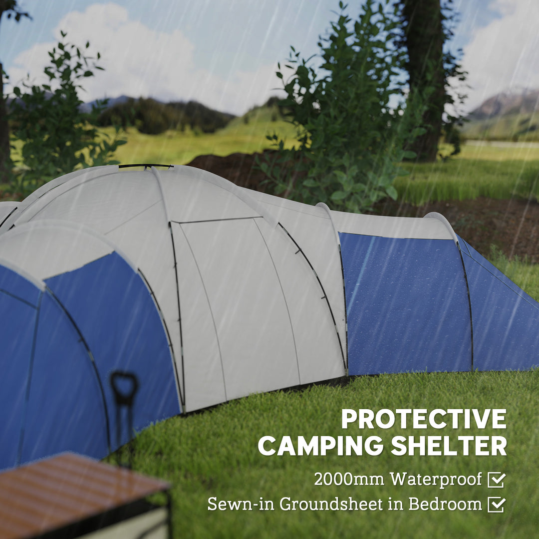 6-9 Man Tent with Bedrooms and Living Room, Accessories Included, Blue