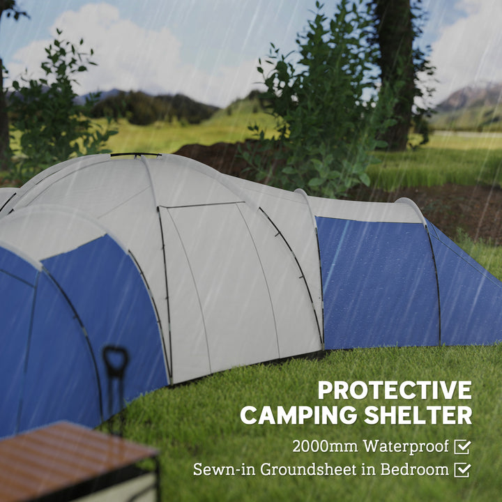 6-9 Man Tent with Bedrooms and Living Room, Accessories Included, Blue