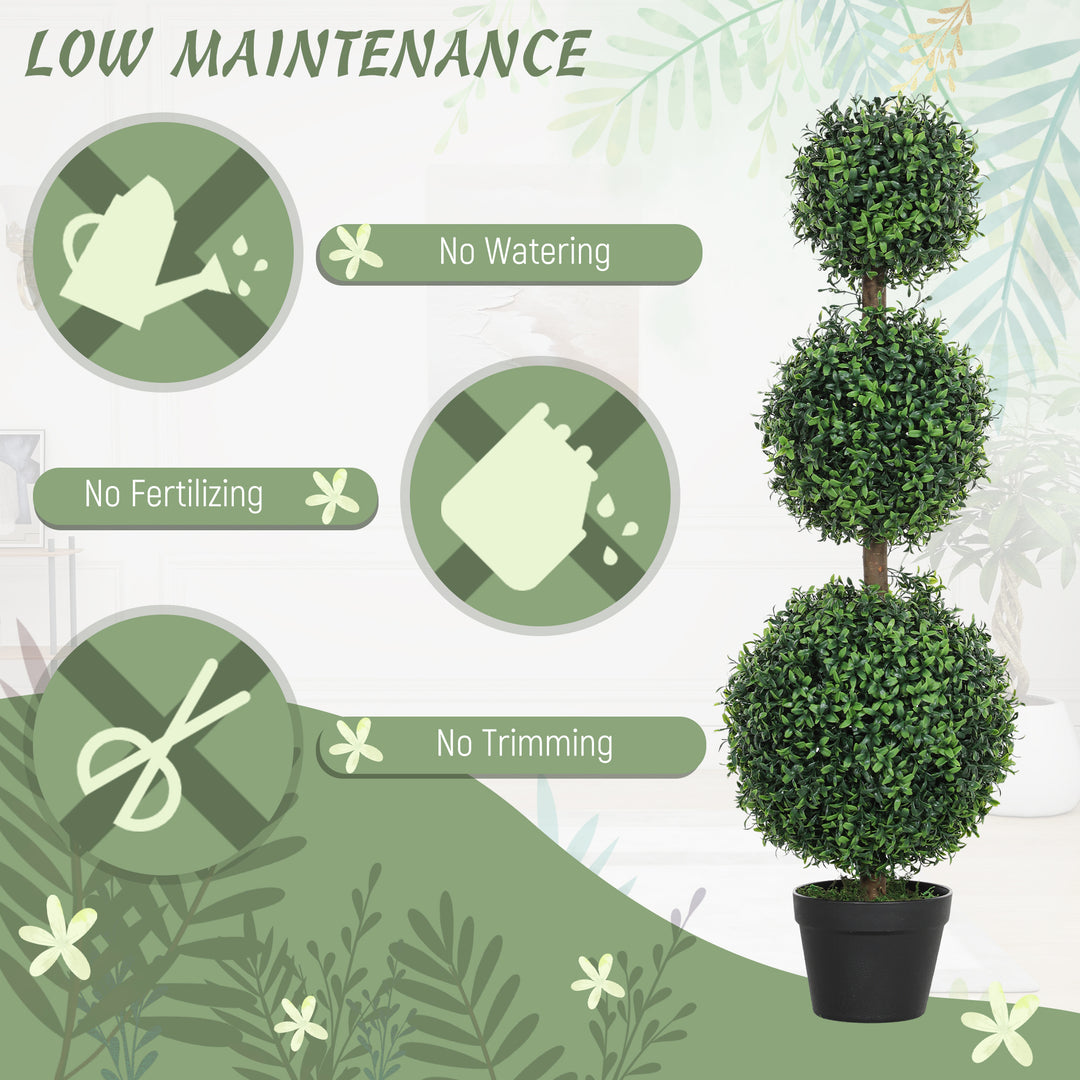 Set of 2 Decorative Artificial Trees, Topiary Ball-shaped Boxwood Trees in Pot, Fake Plants for Home Indoor outdoor Decor, 100cm, Green