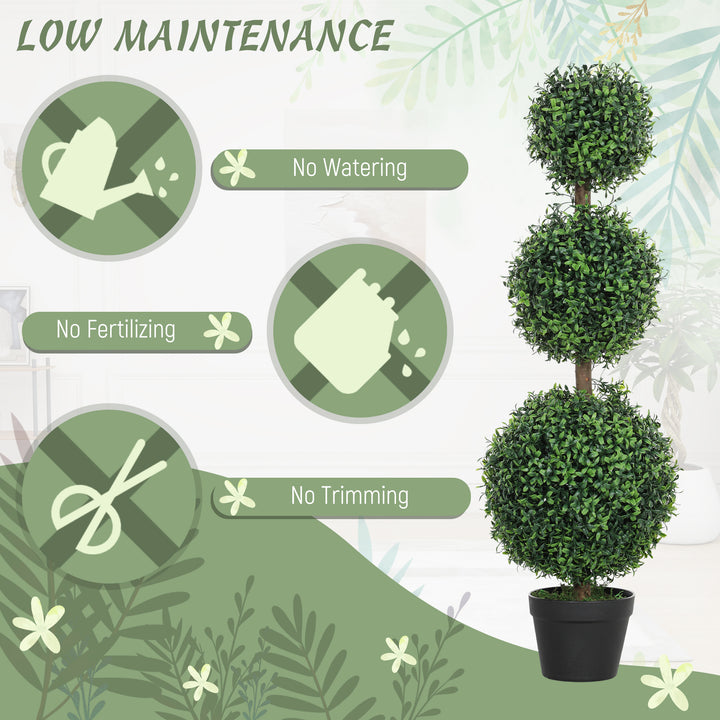 Set of 2 Decorative Artificial Trees, Topiary Ball-shaped Boxwood Trees in Pot, Fake Plants for Home Indoor outdoor Decor, 100cm, Green