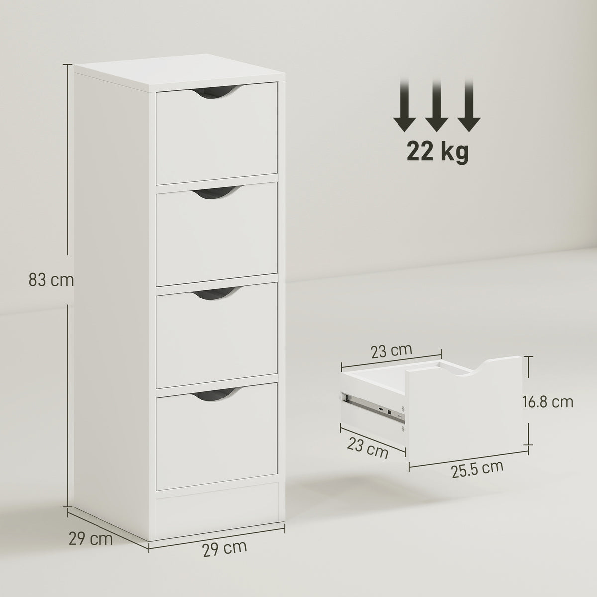 4-Drawer Bathroom Cabinet, Freestanding Narrow Storage Cabinet with Gr
