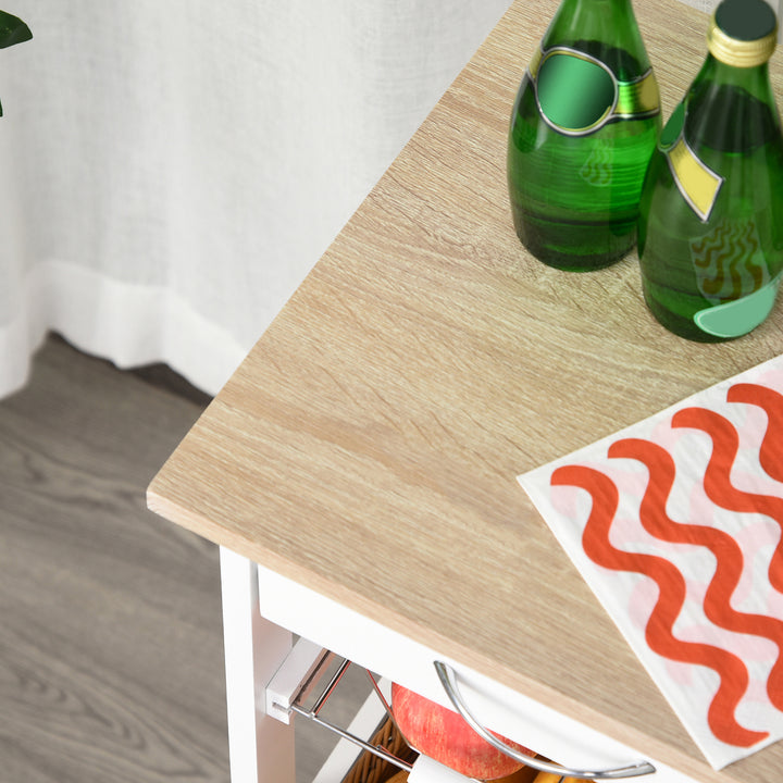 MCL Mobile Rolling Kitchen Island Trolley for Home w/ Metal Baskets Trays Shelves Wheels Compact Stylish Storage White