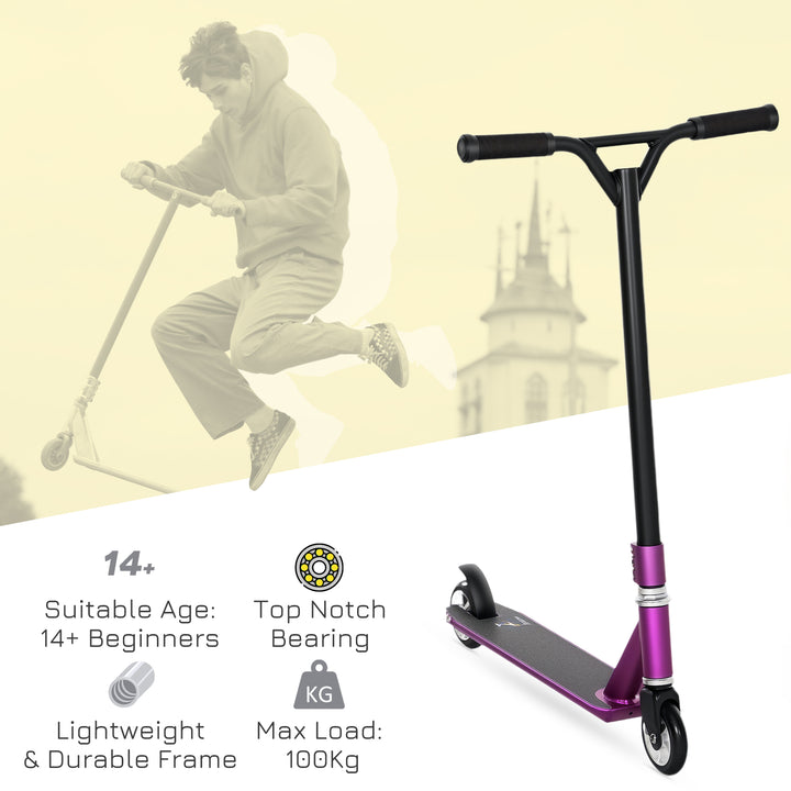 Stunt Scooter, 360° Entry Level Tricks Scooter w/ Lightweight Aluminium Deck and ABEC 7 Bearing, For Age 14+ Beginners, Purple
