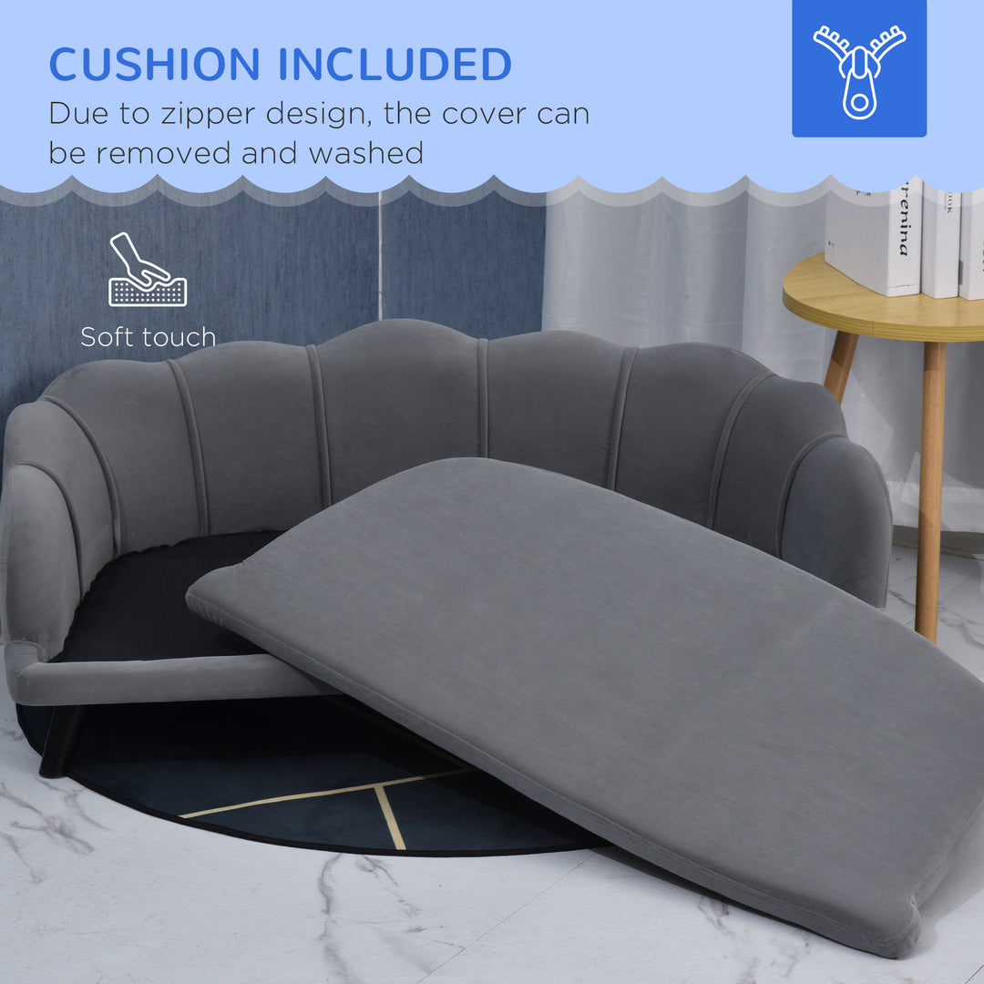 MCL Dog Sofa, Pet Couch Bed for Medium, Large Dogs, with Legs, Cushion - Grey