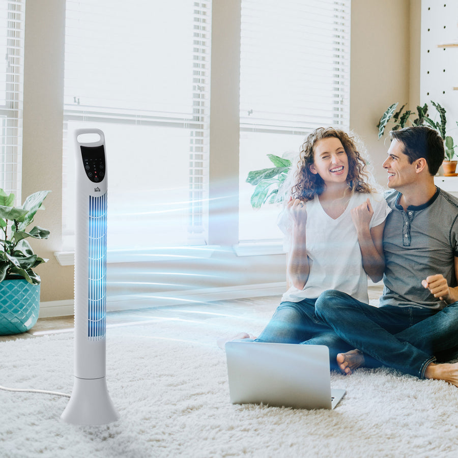 36'' Freestanding Tower Fan, 3 Speed 3 Mode, 7.5h Timer, 70 Degree Oscillation, LED Panel, 5M Remote Controller, White