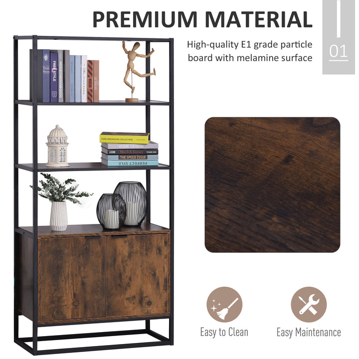 Industrial Bookshelf, Storage Shelf, Large Bookcase with 3 Open Shelves, Multifunctional Rack for Living Room, Office, Rustic Brown and Black