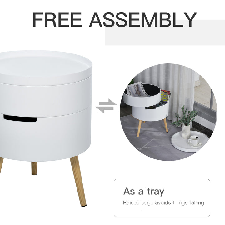 MCL 3-Tier Coffee Table, Round End Table with 2 Hidden Compartments and Detachable Tray, Side Table with Storage for Living Room, White