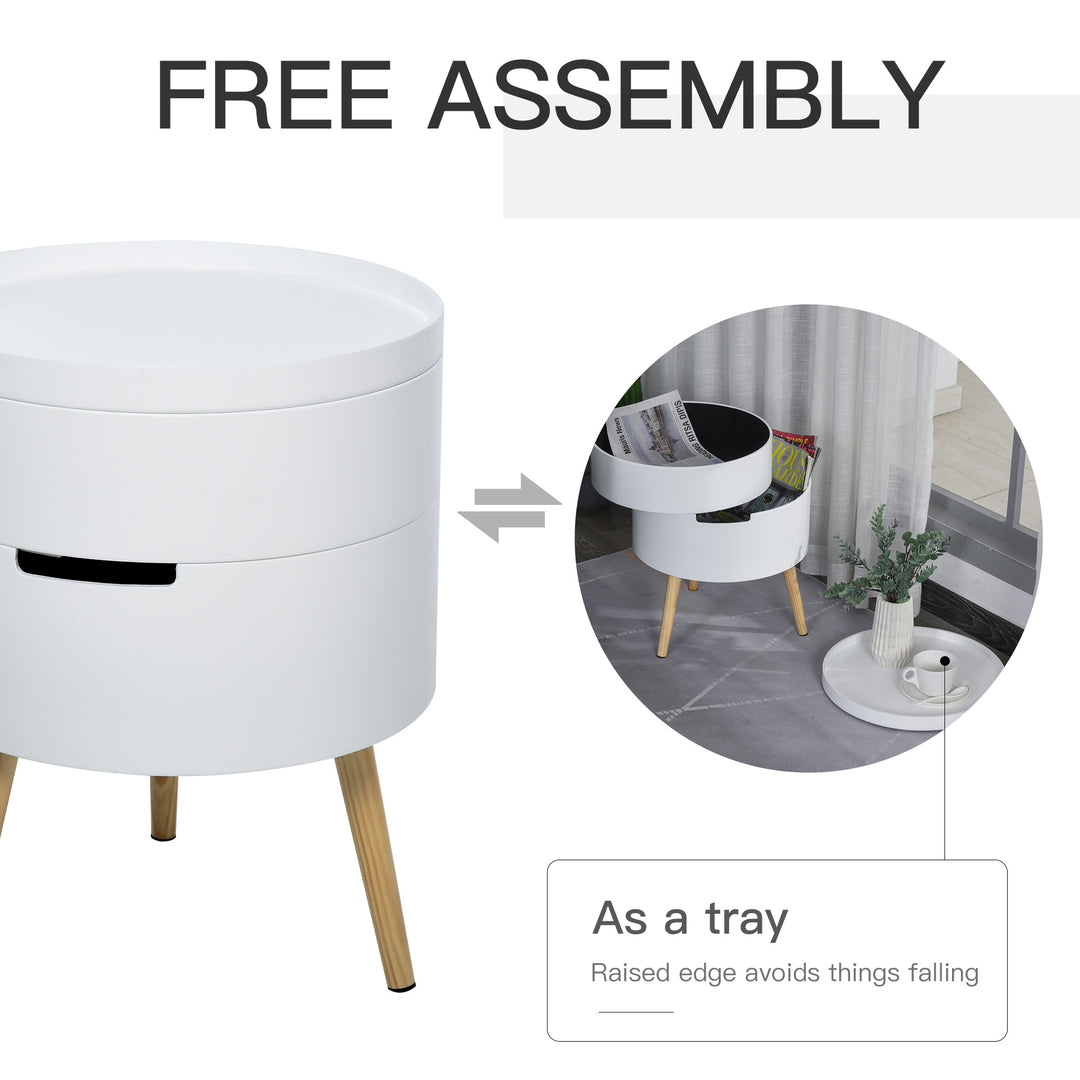 3-Tier Coffee Table, Round End Table with 2 Hidden Compartments and Detachable Tray, Side Table with Storage for Living Room, White