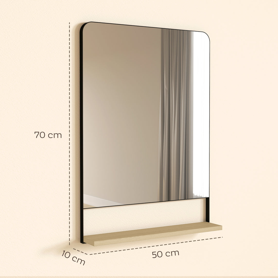 Wall Mirror with Wood Shelf - Black
