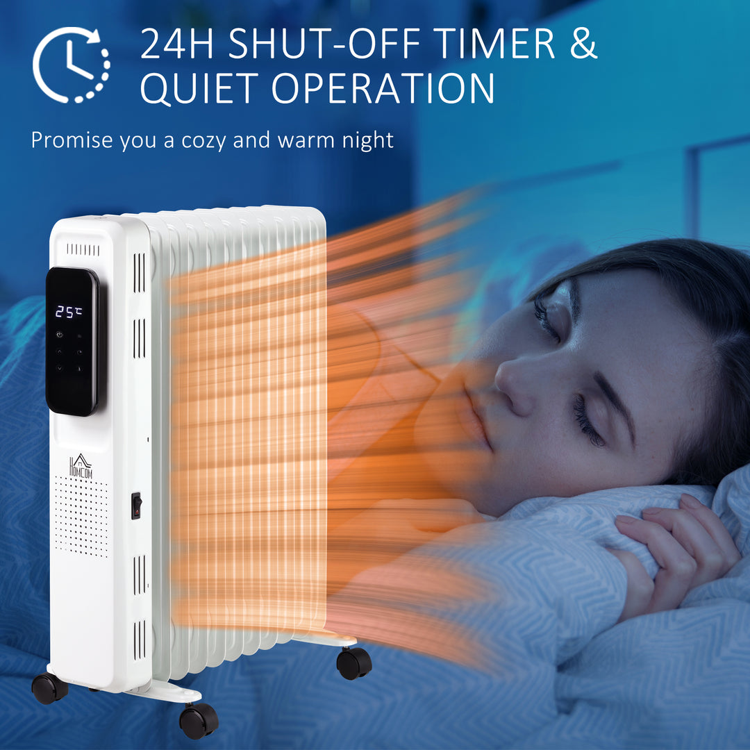 2500W Oil Filled Radiator, 11 Fin Portable Electric Heater with LED Display, 24H Timer, 3 Heat Settings, Adjustable Thermostat, Safety Cut off, Remote Control, White