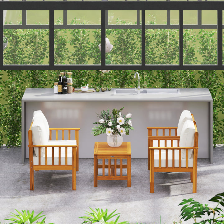 Four-Piece Acacia Wood Garden Sofa Set - Teak/Cream