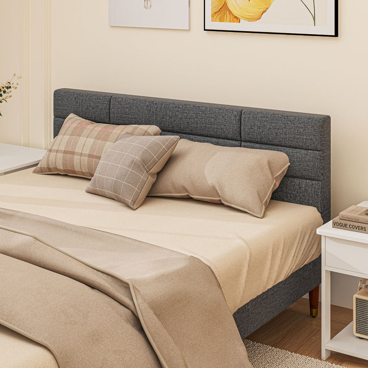 Upholstered King Bed Frame, with Slats - Grey