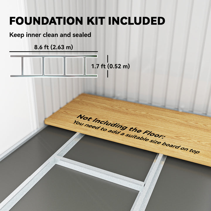MCL Corrugated Garden Metal Storage Shed Outdoor Equipment Tool Box with Kit Ventilation Doors 9x 4FT Light Grey
