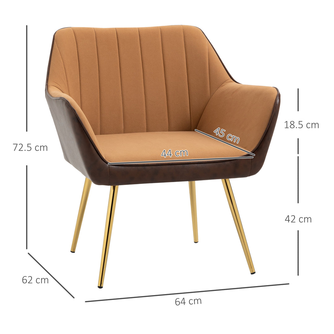 Velvet Armchairs, Upholstered Accent Chairs with Golden Steel Legs, Modern Vanity Chairs for Living Room and Bedroom, Set of 2, Light Brown