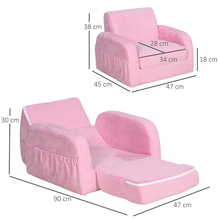 HOMCOM Kids 2 In 1 Armchair Sofa Bed, Fold Out, Padded Wood Frame, Bedroom Furniture, Pink | Aosom UK