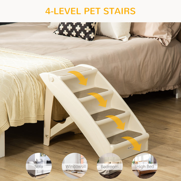 Foldable Four-Step Pet Stairs, for Cats, Small Miniature Dogs, with Non-Slip Mats 62 x 38 x 49.5cm - Beige