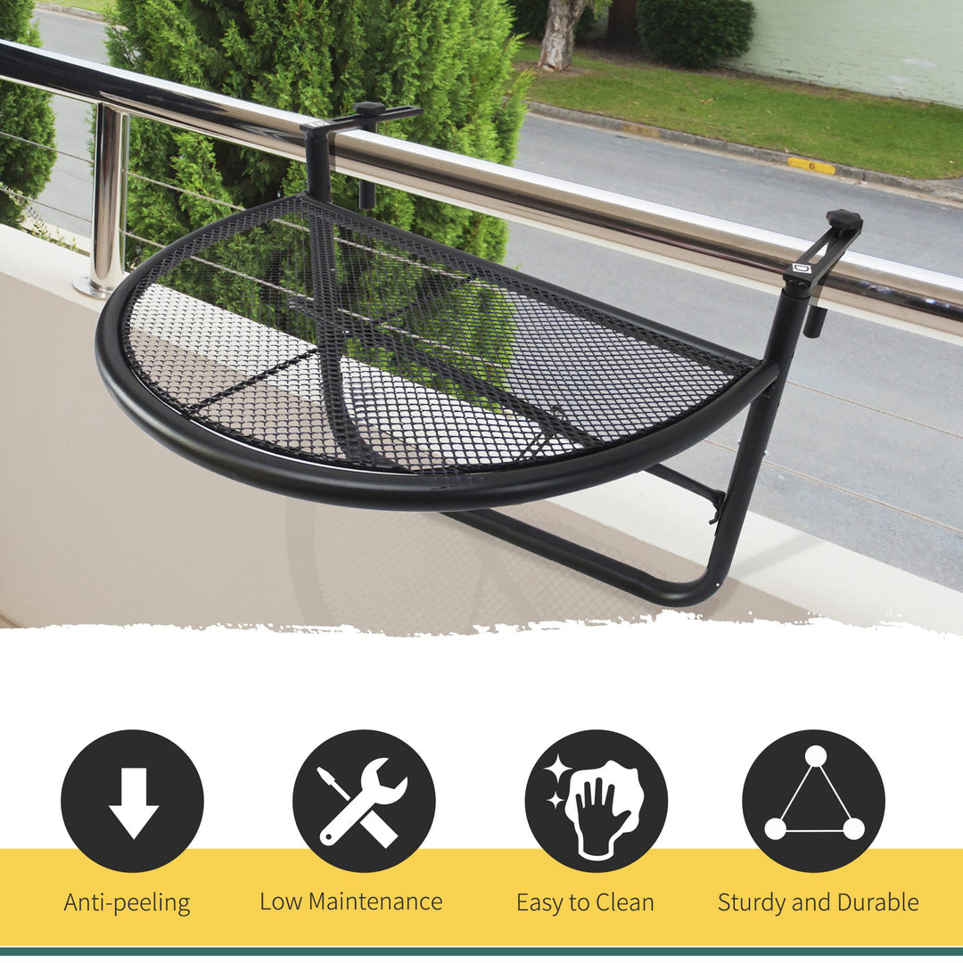 Outsunny Semi-Circular Attachable Balcony Hanging Coffee Table Adjustable Side Metal Table | Aosom UK