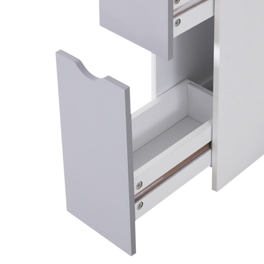 Tall Bathroom Cabinet, Freestanding Bathroom Storage Cabinet with 2-Tier Shelf and Drawers, Narrow Cupboard Storage Unit, White, Grey