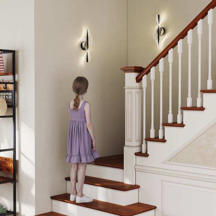 Led Wall Lamp 2 Pack, 13W Modern Indoor Spiral Wall Light, Colour Temperature Adjustable 3000K/4000K/6500K, for Bedroom, Living Room, Hallway, Stairs, Black