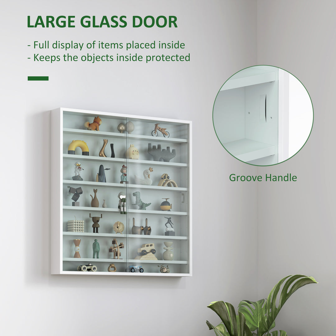Six Shelf Display Cabinet, with Glass Doors - White