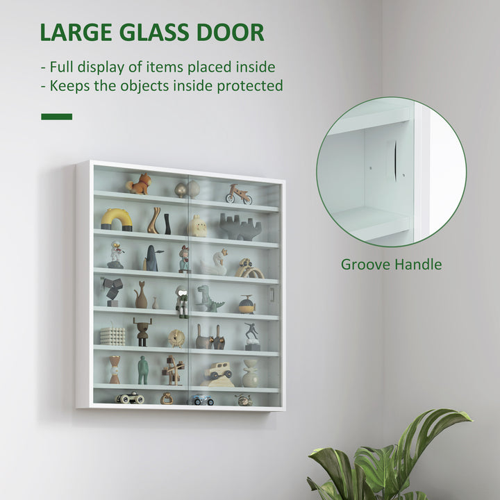 Six Shelf Display Cabinet, with Glass Doors - White