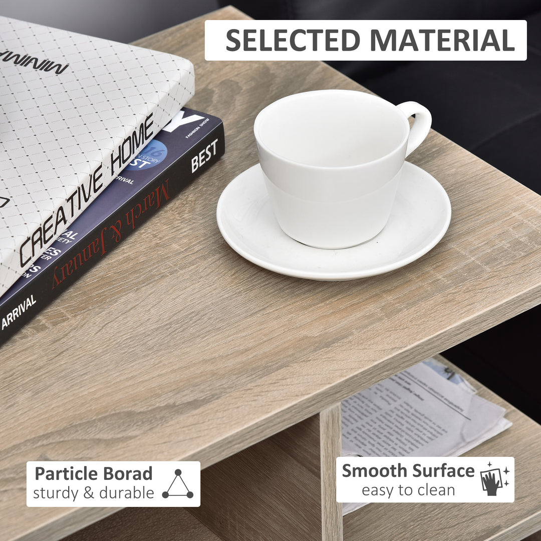 MCL Side Table, 3 Tier End Table with Open Storage Shelves for Living Room, Bedroom, Oak