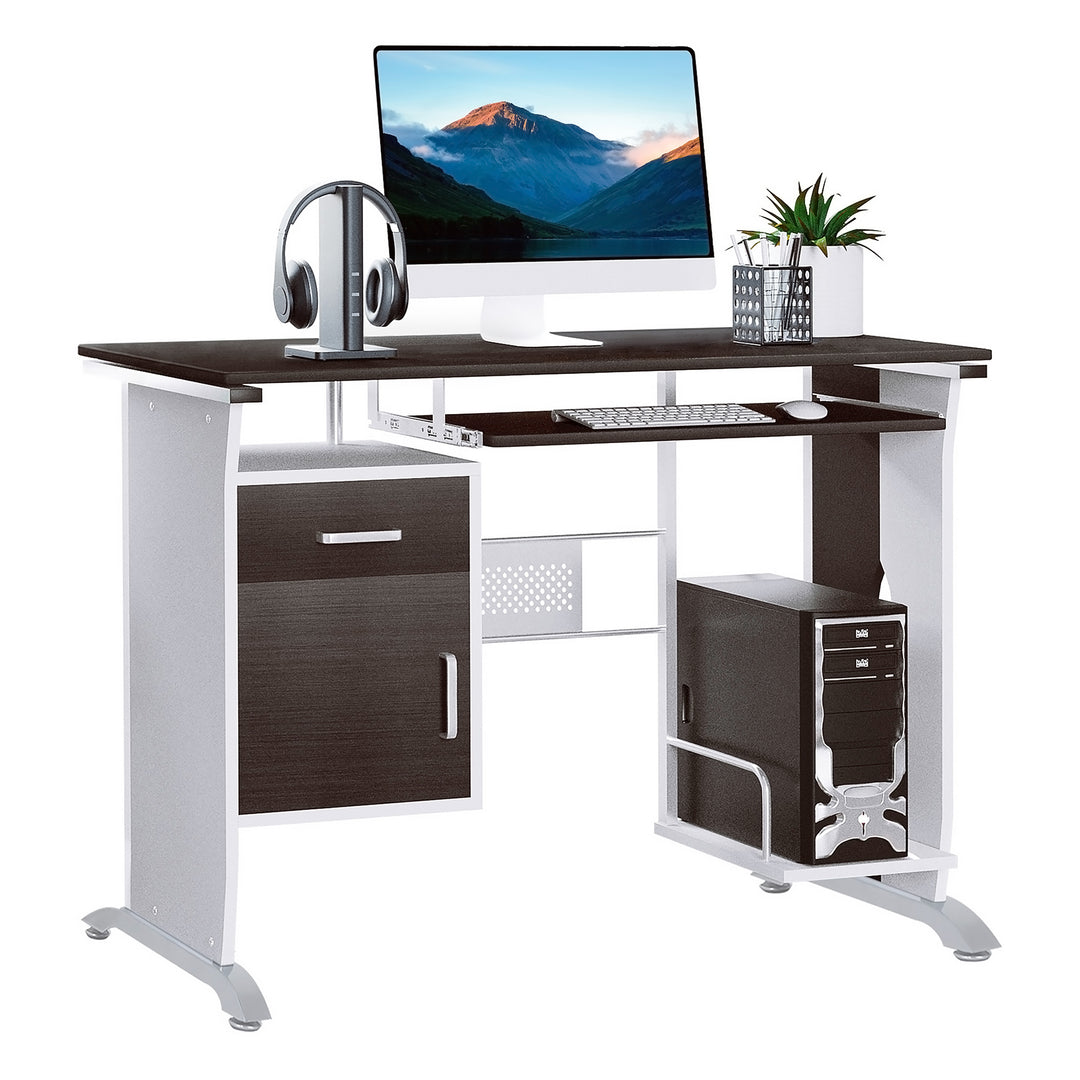 Computer Desk with Sliding Keyboard Tray, Storage Drawers and Host Box Shelf, Home Office Desk, Study Workstation, 100 x 52 x 75cm, Black Walnut