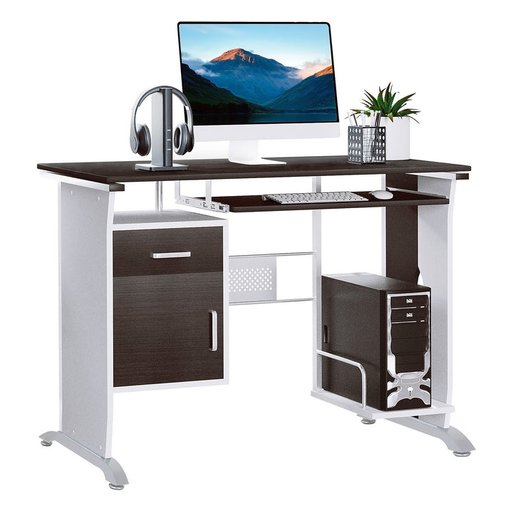 Computer Desk with Sliding Keyboard Tray, Storage Drawers and Host Box Shelf, Home Office Desk, Study Workstation, 100 x 52 x 75cm, Black Walnut