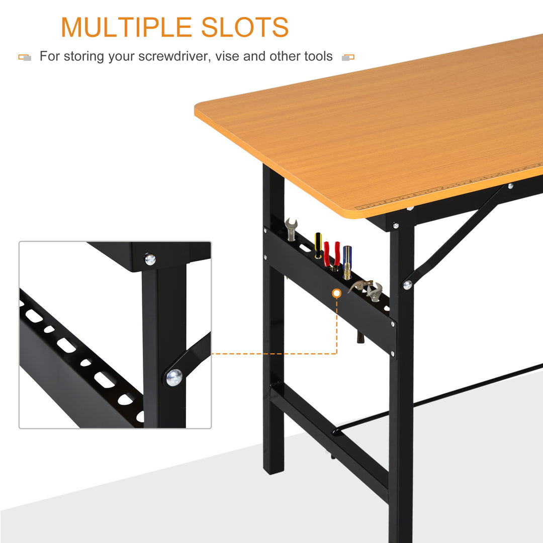 HOMCOM Foldable Garage Work Bench, Craft Table MDF Workstation, Heavy-duty Steel Frame with Ruler, Protractor | Aosom UK