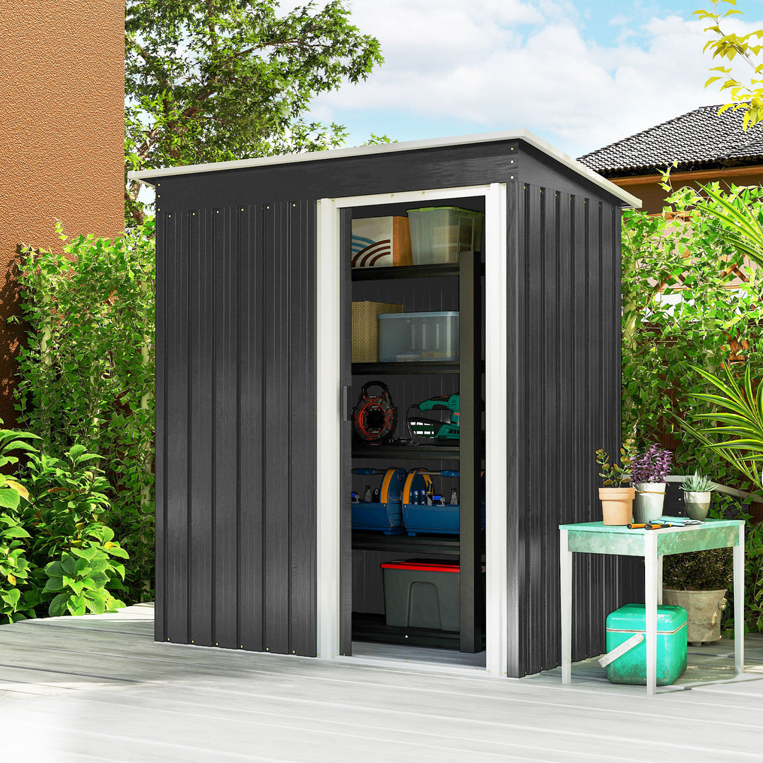 MCL 5 x 3ft Garden Storage Shed with Sliding Door and Sloped Roof Outdoor Equipment Tool, Black
