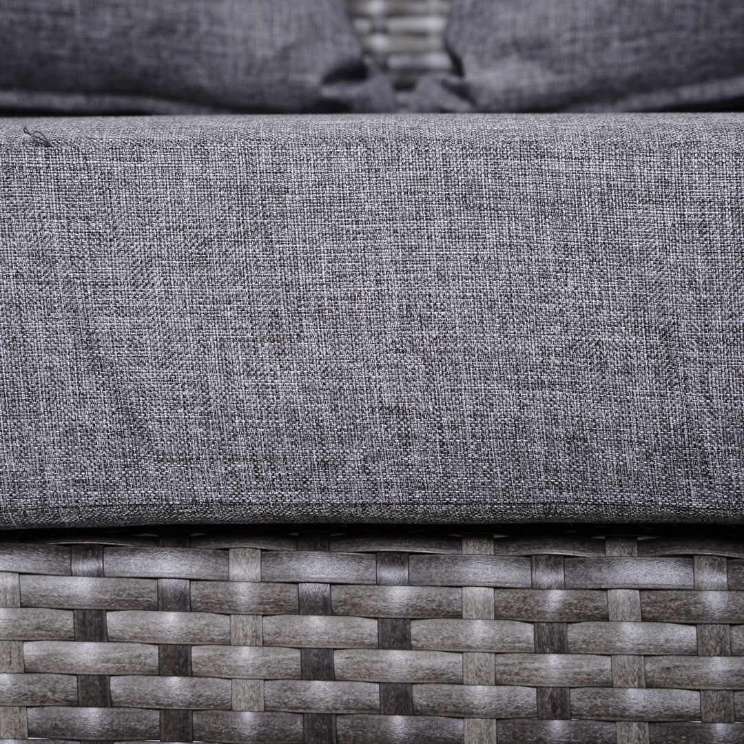 MCL 5 Pieces Rattan Garden Furniture Set, 4 Seater Half-Round Garden Sofa Set with Thickened Cushions, Wicker Conservatory Furniture with 4 Chairs, Rattan Coffee Table and Pillows, Grey