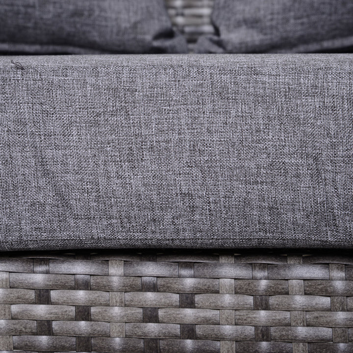 MCL 5 Pieces Rattan Garden Furniture Set, 4 Seater Half-Round Garden Sofa Set with Thickened Cushions, Wicker Conservatory Furniture with 4 Chairs, Rattan Coffee Table and Pillows, Grey