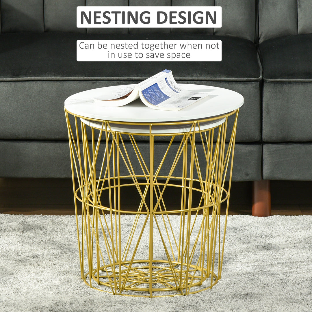 Set of 2 Nesting Side Tables with Storage, Round End Tables Coffee Tables with Steel Frame and Removable Round Top, for Living Room, bedroom, office, White