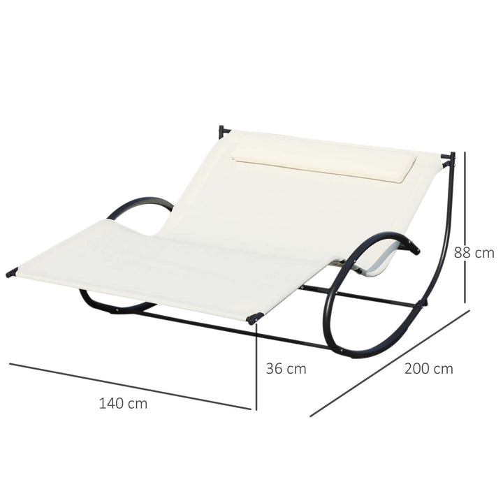 Double Sun Lounger, Rocking Lounger Sunbed Daybed with Armrest and Headrest Pillow, for Two, For Outdoor Patio Garden, Cream White