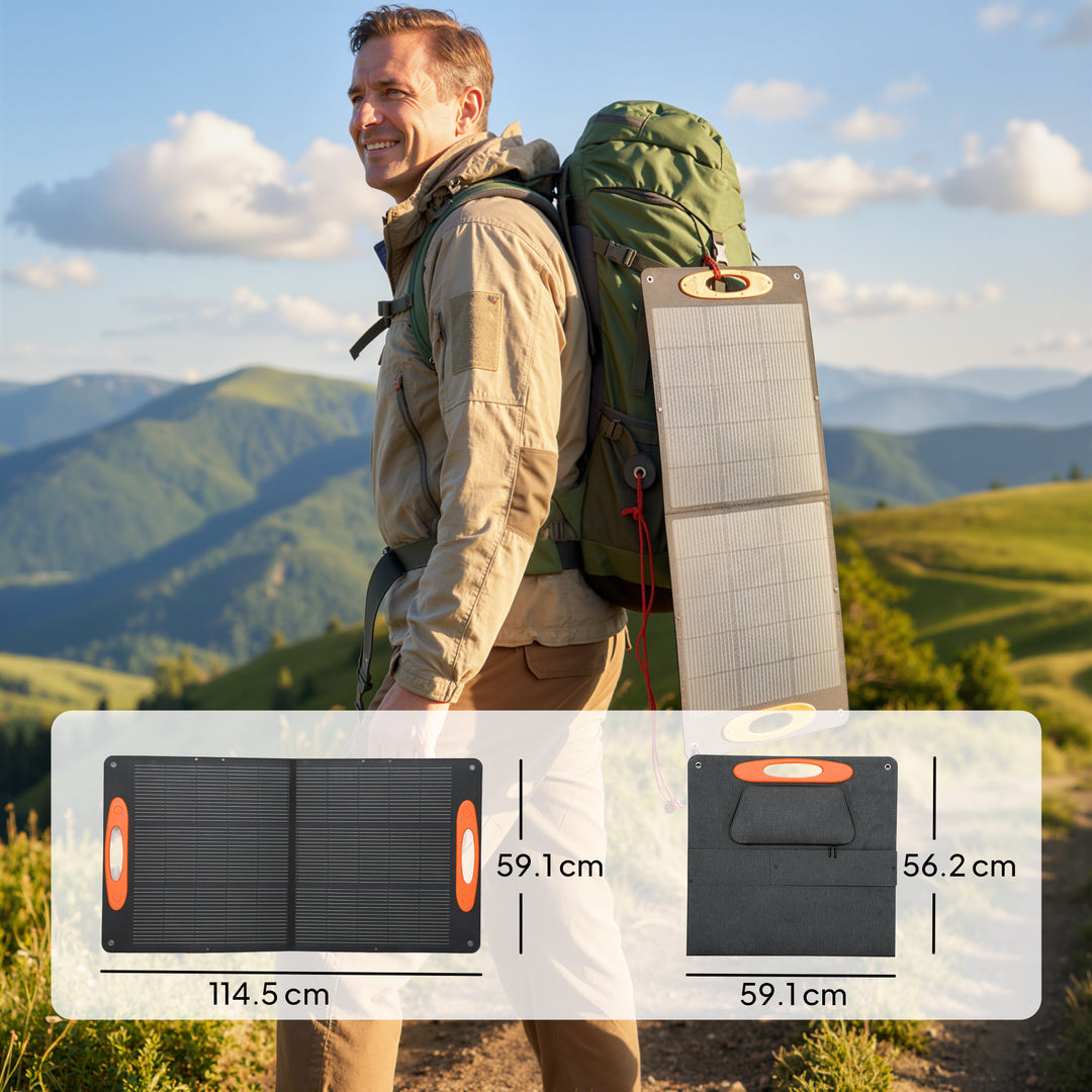 100W Portable Solar Panel, Foldable Solar Charger with USB-A & USB-C Fast Charging Output, IP67 Waterproof for Mobile Phone Power Bank Flashlight Fans Camping Backpacking Hiking