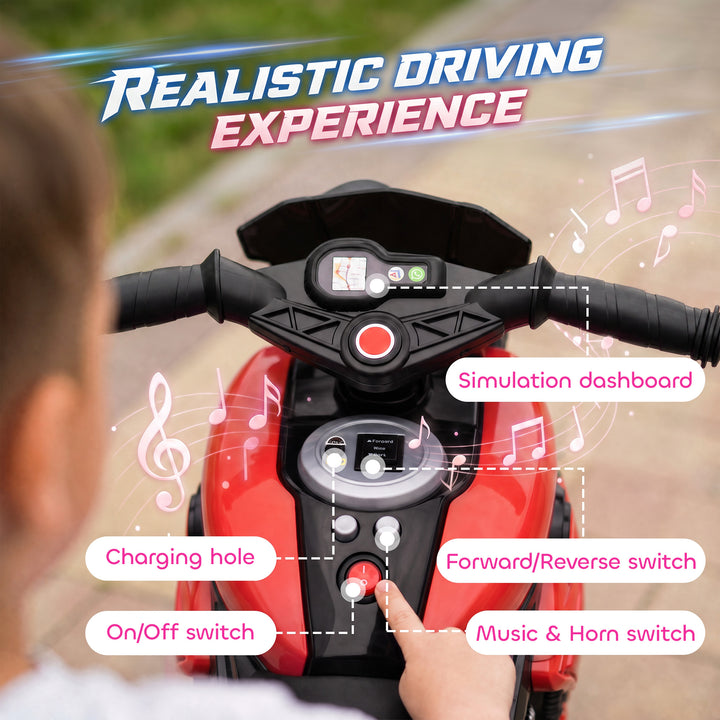 Kids Electric Motorcycle Ride-On Toy, 3-Wheel Battery-Operated Motorbi