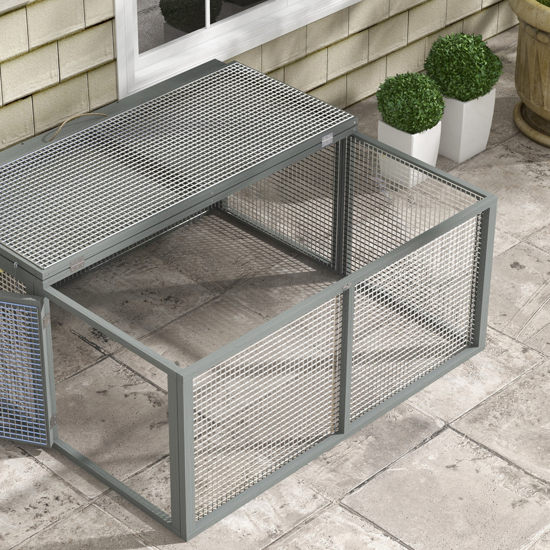 Wooden Folding Rabbit Hutch, for 2-3 Rabbits - Grey