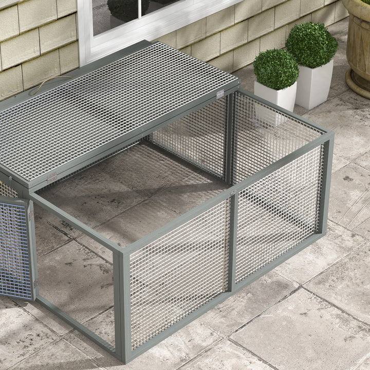 Wooden Folding Rabbit Hutch, for 2-3 Rabbits - Grey