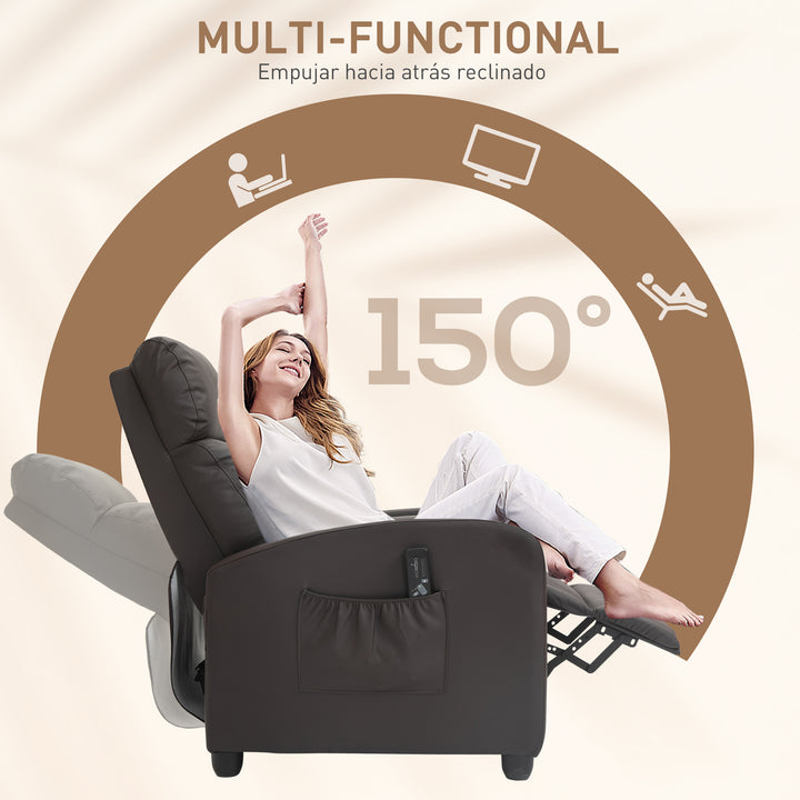 MCL Recliner Armchair, Massage Faux Leather Push Back Reclining Chair with Adjustable Leg Rest, Side Pocket, for Home Living Room Theatre, Brown