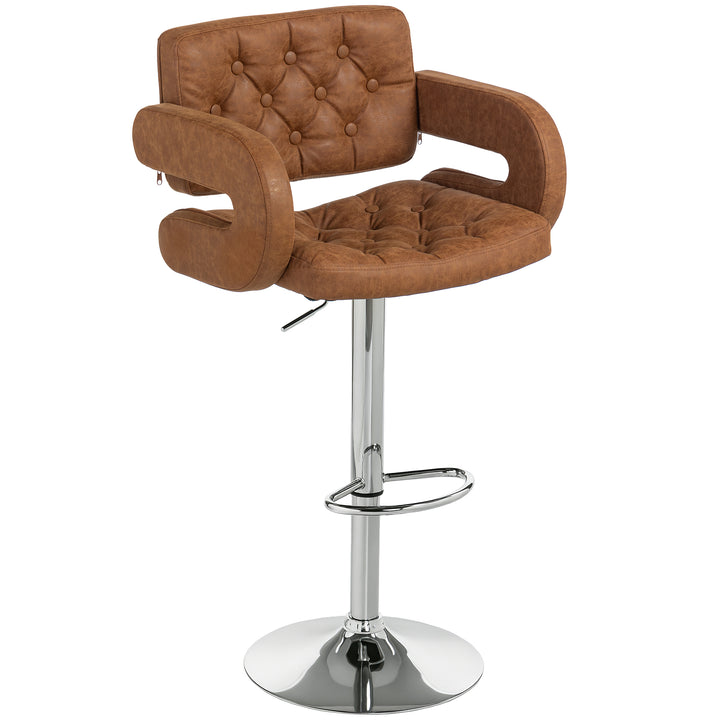 MCL PU Leather Upholstered Swivel Bar Stool, Height Adjustable with Back, Armrest, Footrest, Brown