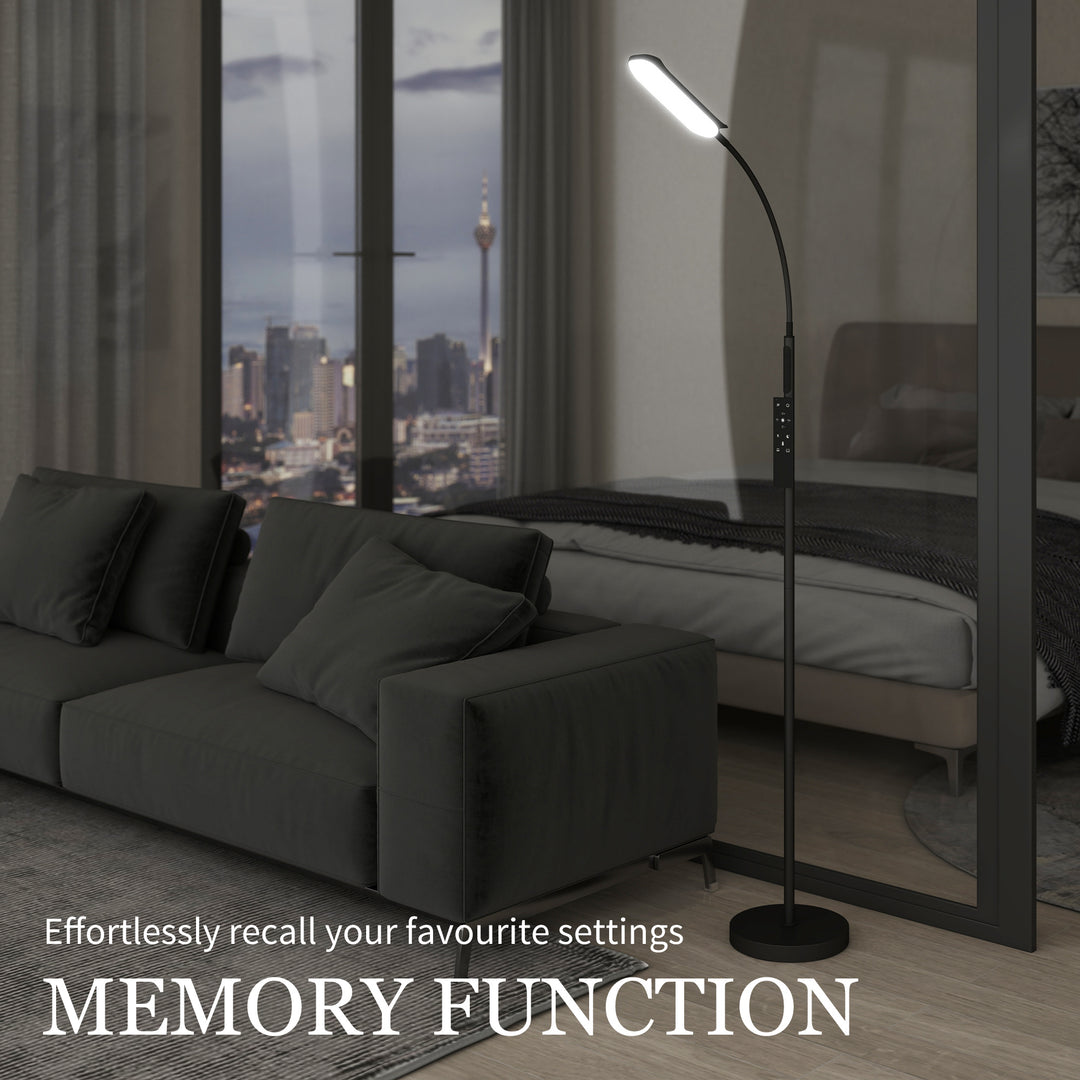 LED Floor Lamp, Standing Lamp with Remote & Touch Control, Stepless Dimmable Colours Temperature & Brightness, 360° Adjustable Gooseneck, 1 Hour Timer, Memory Function for Living Room, Black