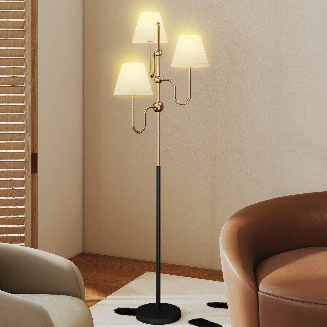 Floor Lamp, 165 cm Tall Standing Lamp with 3 Light and Foot Switch for Living Room, Bedroom, Bedside, Office, E27 Base Without Bulb (40W Max)