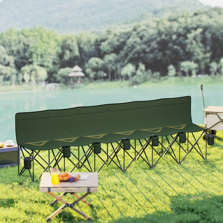 6 Seater Folding Camping Chair with Cup Holder &amp; Carry Bag - Green