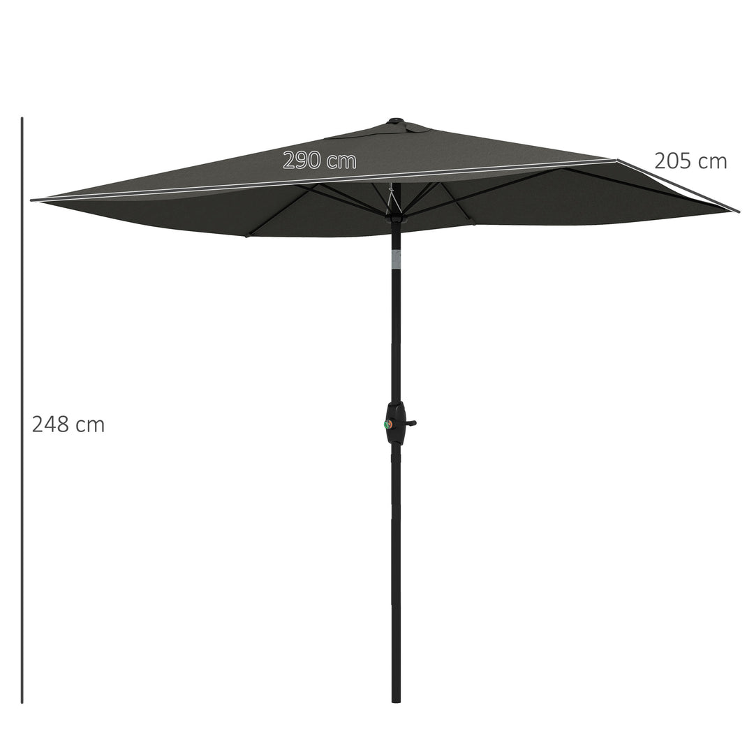 2 x 3(m) Garden Parasol Umbrella, Rectangular Outdoor Market Umbrella Sun Shade with Crank & Push Button Tilt, 6 Ribs, Aluminium Pole, Dark Grey
