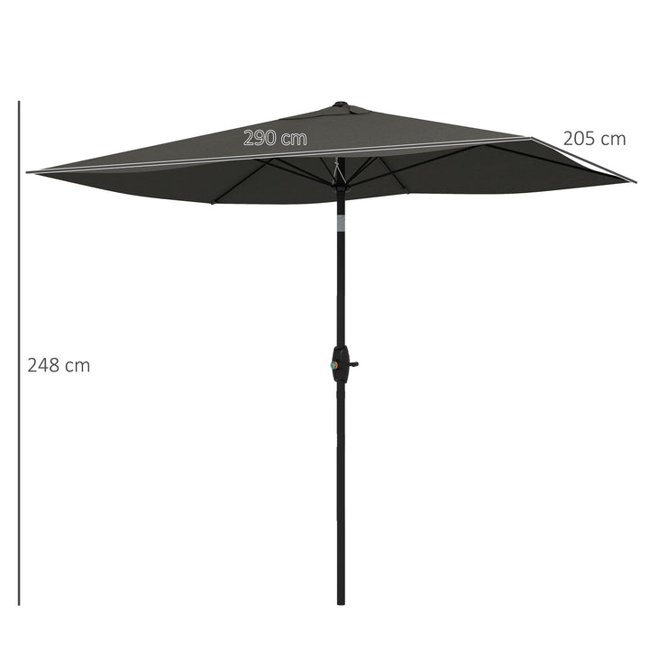 2 x 3(m) Garden Parasol Umbrella, Rectangular Outdoor Market Umbrella Sun Shade with Crank & Push Button Tilt, 6 Ribs, Aluminium Pole, Dark Grey
